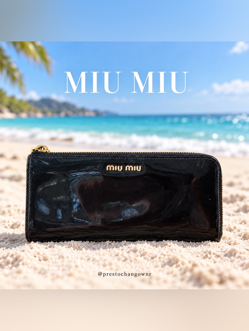 Miu Miu Black Patent Leather Zip-Around Continental Wallet
